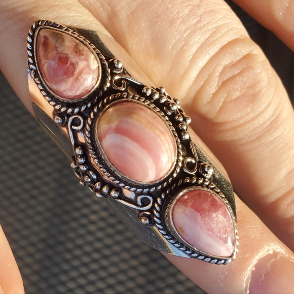 New Rhodochrosite 925 Silver Statement Ring. - Picture 10 of 16